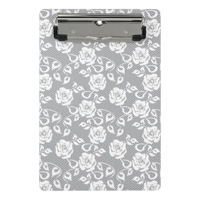 White lace pattern on grey background mini clipboard (Front)