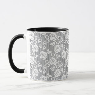 White lace pattern on grey background mug