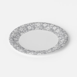 White lace pattern on grey background paper plate