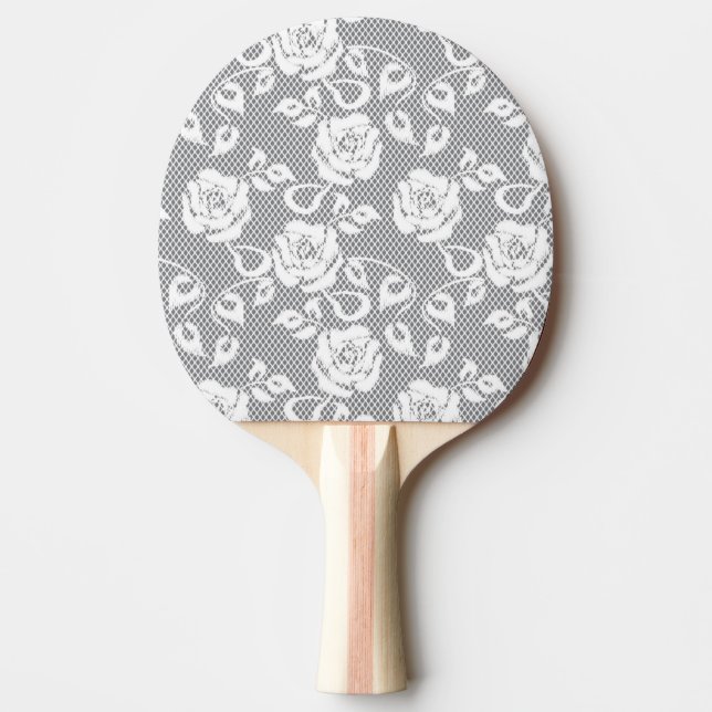 White lace pattern on grey background ping pong paddle (Front)