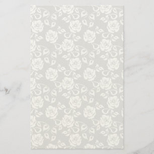 White lace pattern on grey background stationery