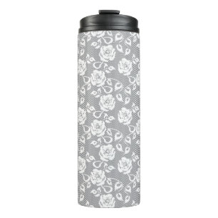 White lace pattern on grey background thermal tumbler