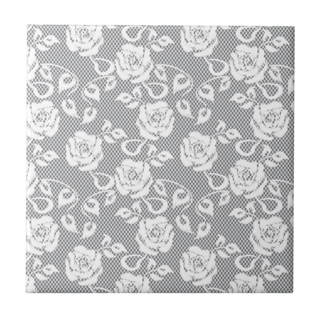 White lace pattern on grey background tile (Front)