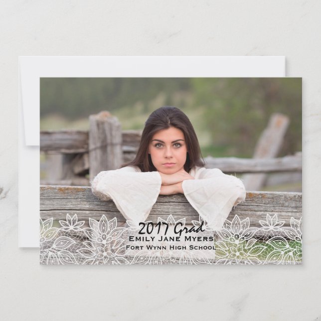 White Lace Photo Graduation Announcement (Front)
