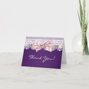 White Lace Pink Purple Thank You Cards