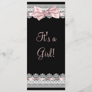 White Lace Pink Ribbon Pink and Black Baby Shower Invitation