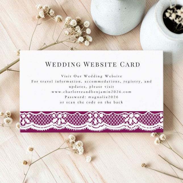 White Lace Plum Wedding Details Card (Creator Uploaded)