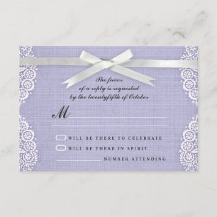 White lace, ribbon and burlap wedding RSVP cards