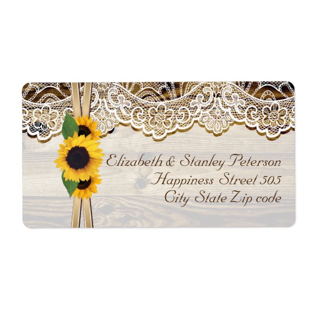 White lace, ribbon & sunflowers on wood wedding (Front)