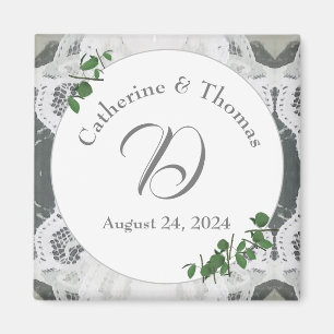 White Lace & Rose Leaves Magnet