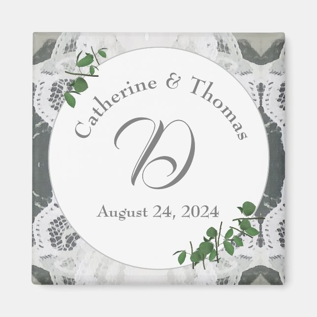 White Lace & Rose Leaves Magnet (Front)