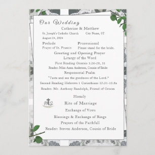 White Lace & Rose Leaves Nuptial Mass Programme