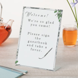 White Lace & Rose Leaves Pedestal Sign