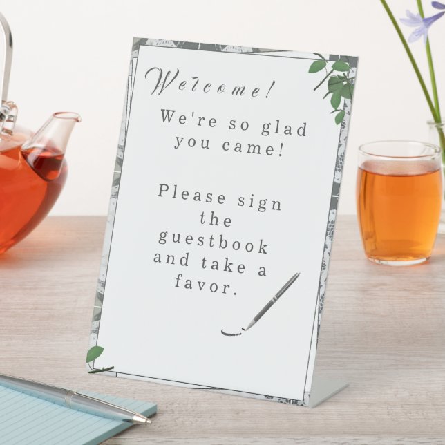 White Lace & Rose Leaves Pedestal Sign (In SItu)