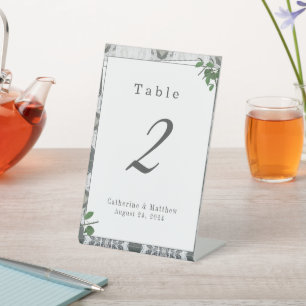 White Lace & Rose Leaves Table Number Pedestal Sign
