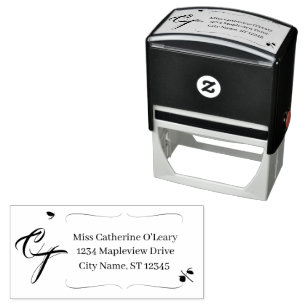 White Lace & Rose Leaves Wedding Self-inking Stamp