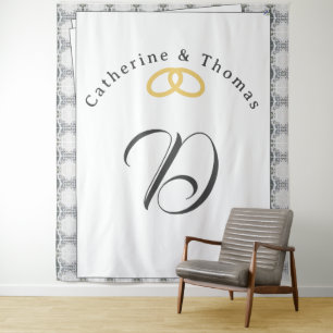 White Lace & Rose Leaves Wedding Tapestry