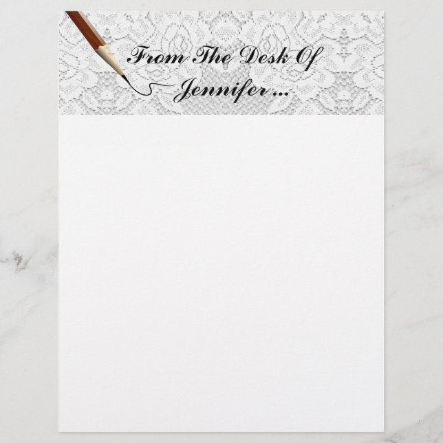 White Lace Roses Letterhead Stationery (Front)