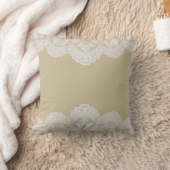 White Lace Sand Beige Cushion (Blanket)