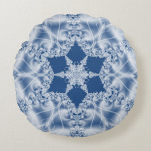 White lace satin look fractal pattern round cushion