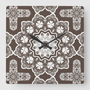 White lace square wall clock