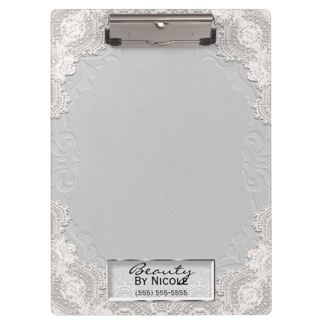 White Lace Suede Elegant Chic Glam Personalised Clipboard (Front)