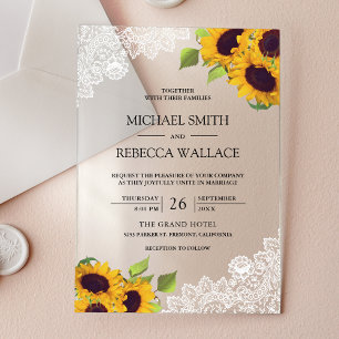 White Lace Sunflowers Wedding Acrylic Invitations