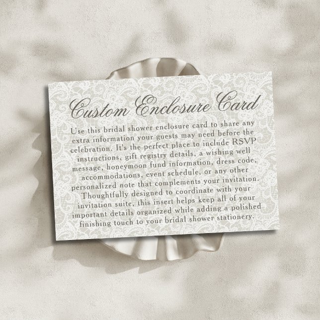 White Lace Theme Ivory Bridal Shower Custom Enclosure Card (Creator Uploaded)