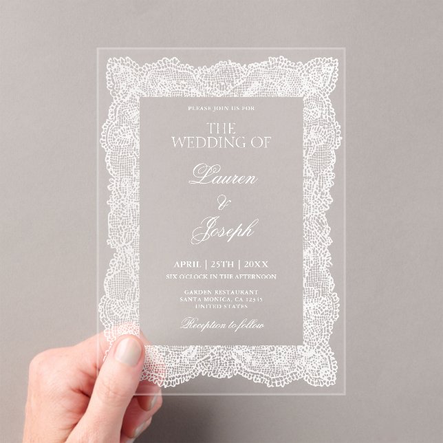 White Lace Wedding Acrylic Invitations (Insitu (Handheld))