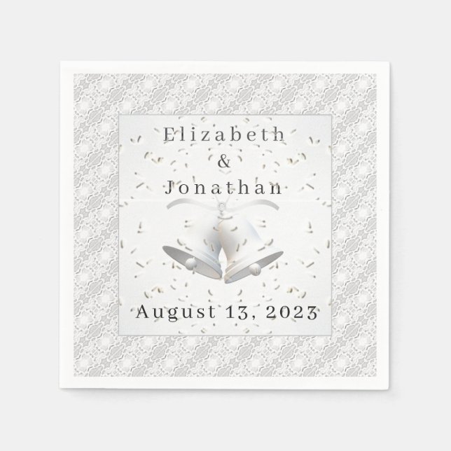 White Lace & Wedding Bells Paper Napkin (Front)