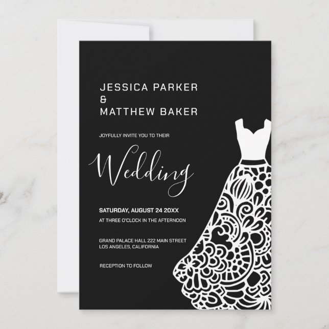White Lace Wedding Dress  Invitation (Front)