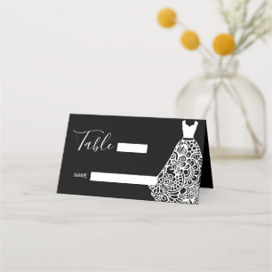 White Lace Wedding Dress Place Card