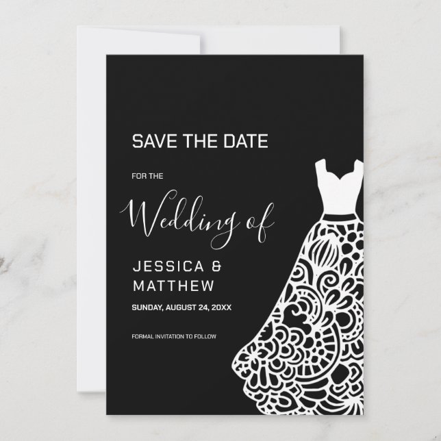 White Lace Wedding Dress Save The Date (Front)