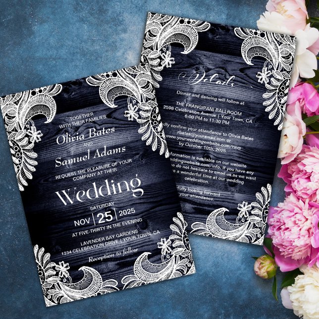 White Lace Wood All In One Wedding Invitation (Creator Uploaded)