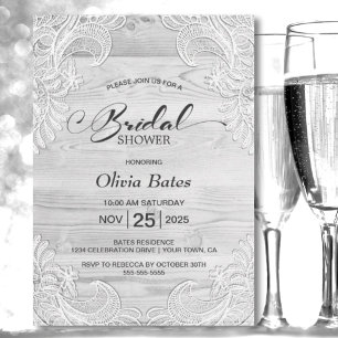 White Lace Wood Bridal Shower Invitation