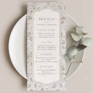 White lace wood rustic country wedding menu