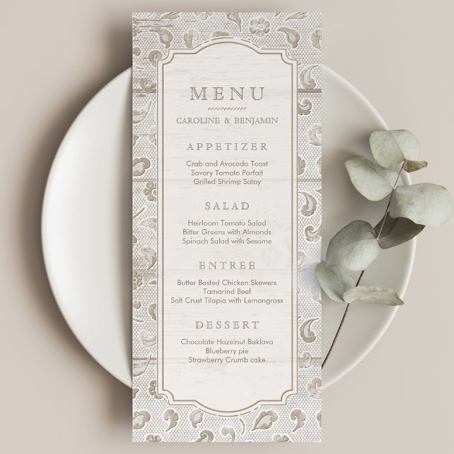 White lace wood rustic country wedding menu (White lace wood rustic country wedding menu)