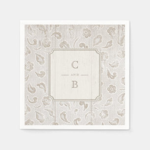 White lace wood rustic country wedding monogram napkin