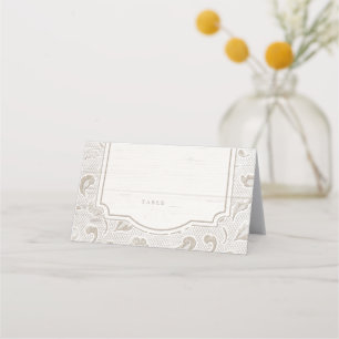 White lace wood rustic country wedding place cards