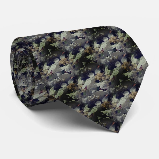White Lacecap Hydrangea Flowers Pattern Tie (Rolled)