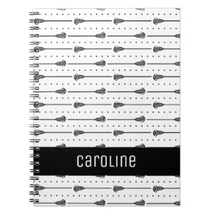 White Lacrosse Black Sticks & Dotted Lines Pattern Notebook
