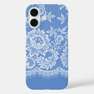 White Lacy Border On Blue iPhone 16 Case
