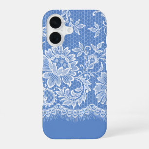 White Lacy Border On Blue iPhone 16 Case