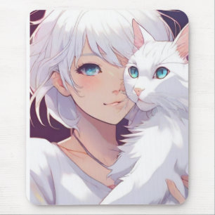 White Lady Cat Mouse Pad