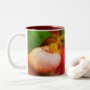 White Lady Slipper Floral Art Personalized Two-Tone Coffee Mug