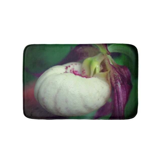 White Lady Slipper Orchid Flower Close Up   Bath Mat (Front)