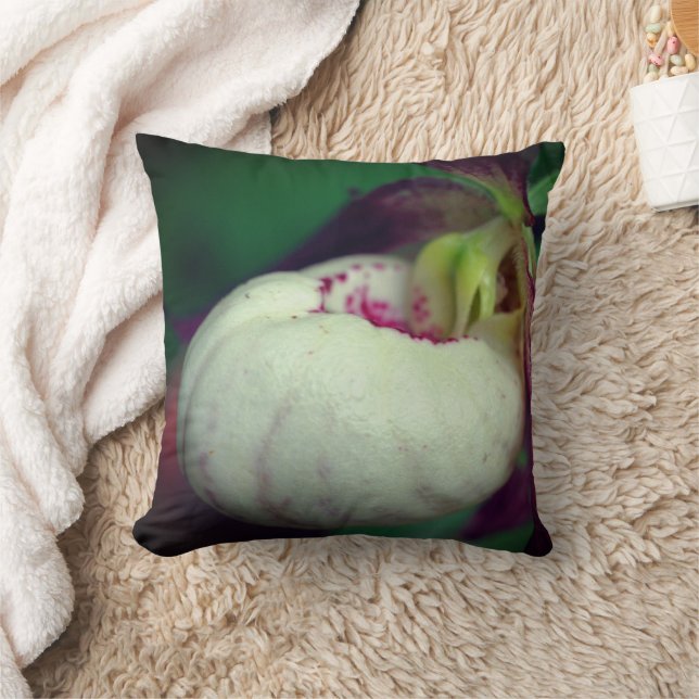 White Lady Slipper Orchid Flower Close Up   Cushion (Blanket)