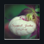 White Lady Slipper Orchid Personalised Wedding  Magnet<br><div class="desc">Delicate spring time white lady slipper orchid flower photography by Susan wedding favour magnet. Fill in your information in the template. Make more changes to font size, style, and colour by clicking on Customise. This design is available on many products in my gallery. Please visit Smilin' Eyes Treasures to see...</div>