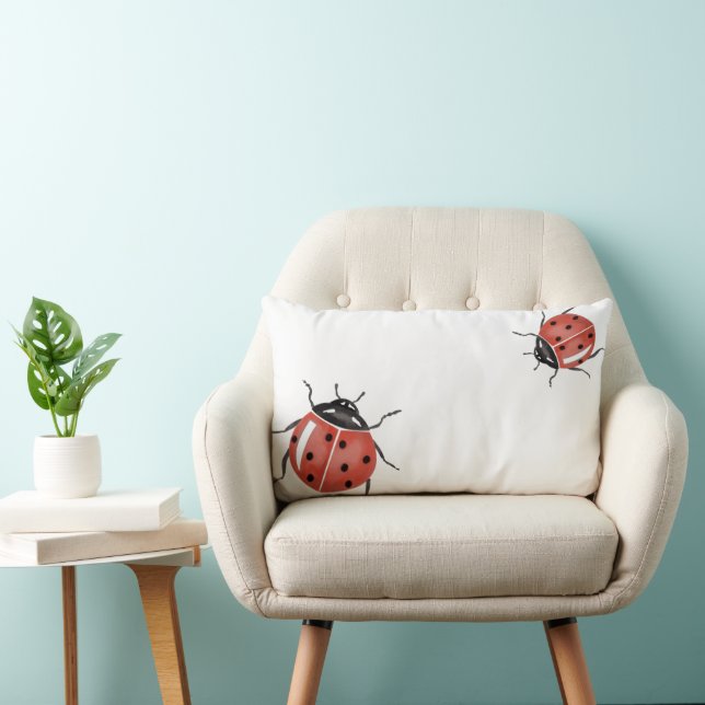 White Ladybugs Lumbar Cushion (Chair)