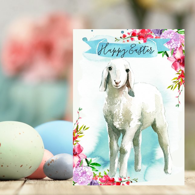 White Lamb Happy Easter Greeting Holiday Card (Creator Uploaded)